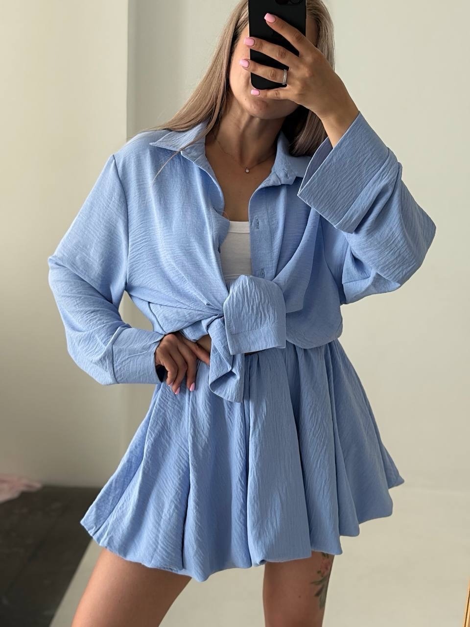 Women's Long Sleeve Ruffle Shirt and Shorts Casual Set
