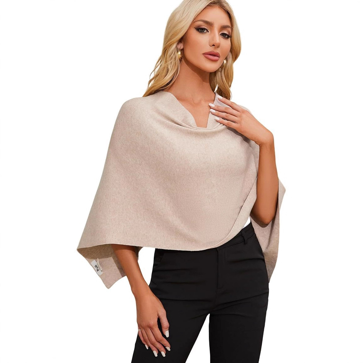 Women's Knit Cape Sweater Short Sleeveless Pullover Scarf Top