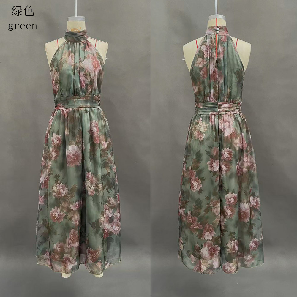 Women's Bodycon Mesh Floral Print High Slit Cami Long Dress