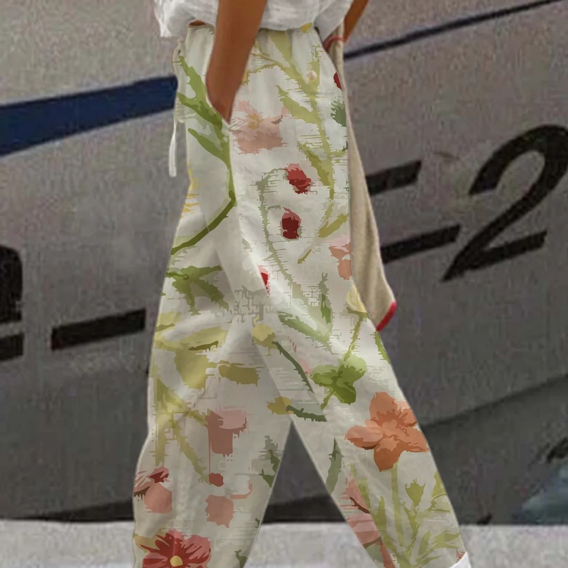 Women's Digital Print Harem Pants with Pockets Casual Loose Fit