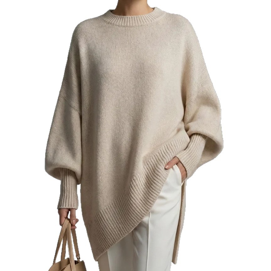 Women's Crewneck Pullover Knit Sweater Loose Relaxed Solid Color