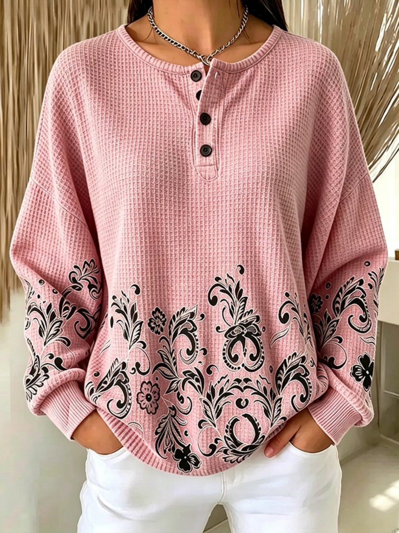 Women's Vintage Floral Print Button Sweatshirt