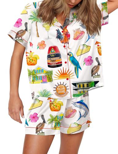 Women's Cuban Collar Animal Print Short Sleeve Shirt Set Casual Summer