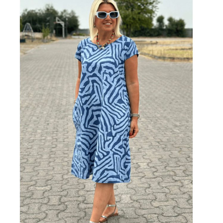 Bohemian Leopard Print Round Neck Loose A-Line Midi Dress