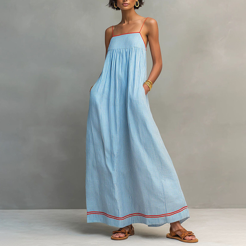 Women's Summer Sleeveless Maxi Dress with Pleated Details
