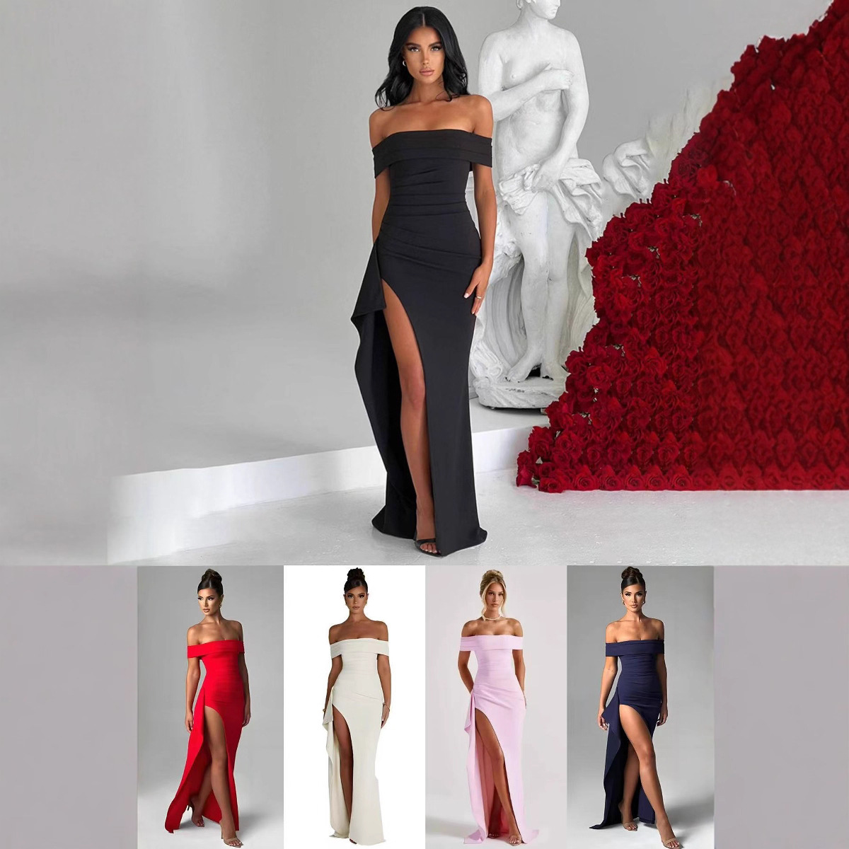 Women's Off-Shoulder High Slit Party Dress Elegant Bodycon