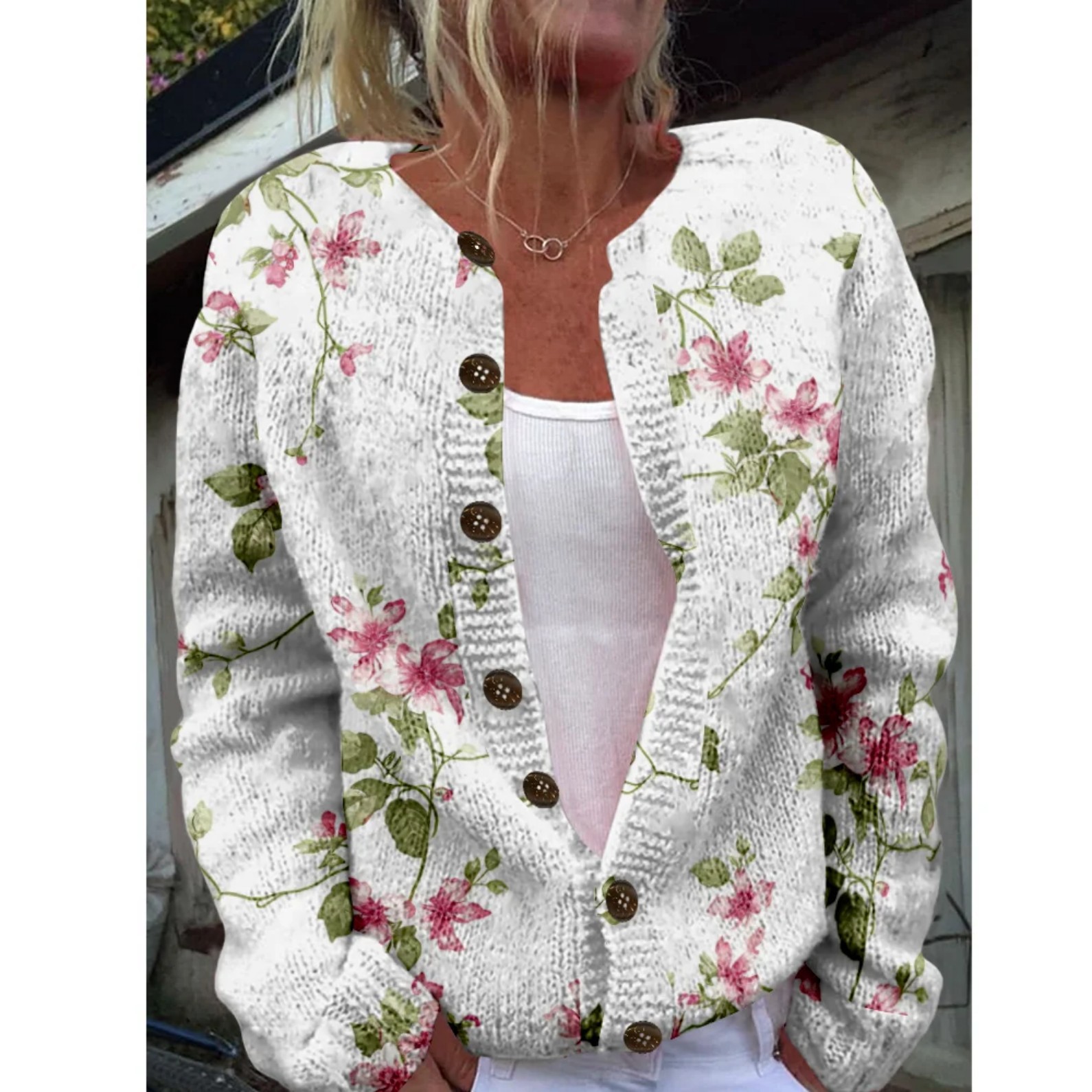 Women's Floral Print Button-Down Cardigan Sweater