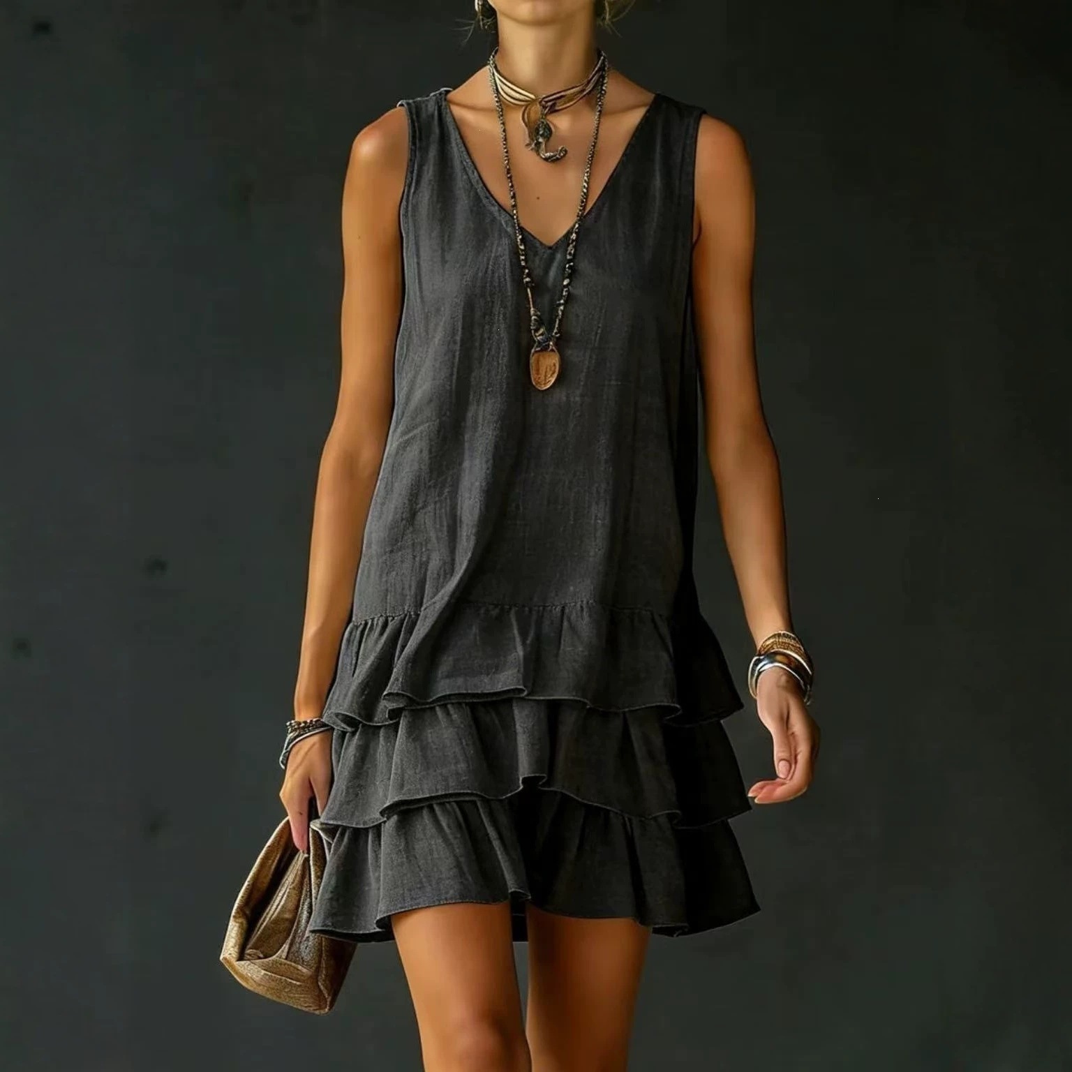 Women's Loose Casual Solid Color Sleeveless Tank Dress