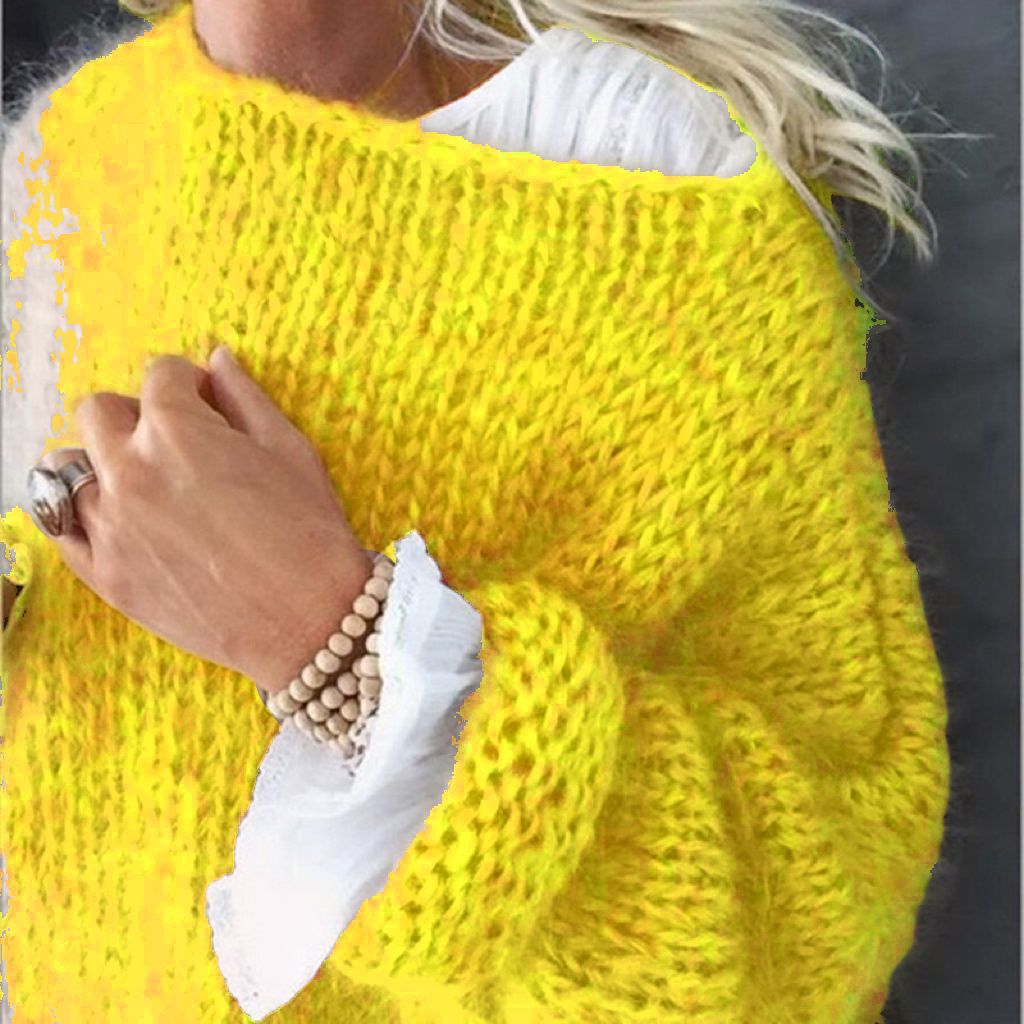 Faux Mohair Pullover Sweater Women's Crewneck Long Sleeve Solid Color Knit Top