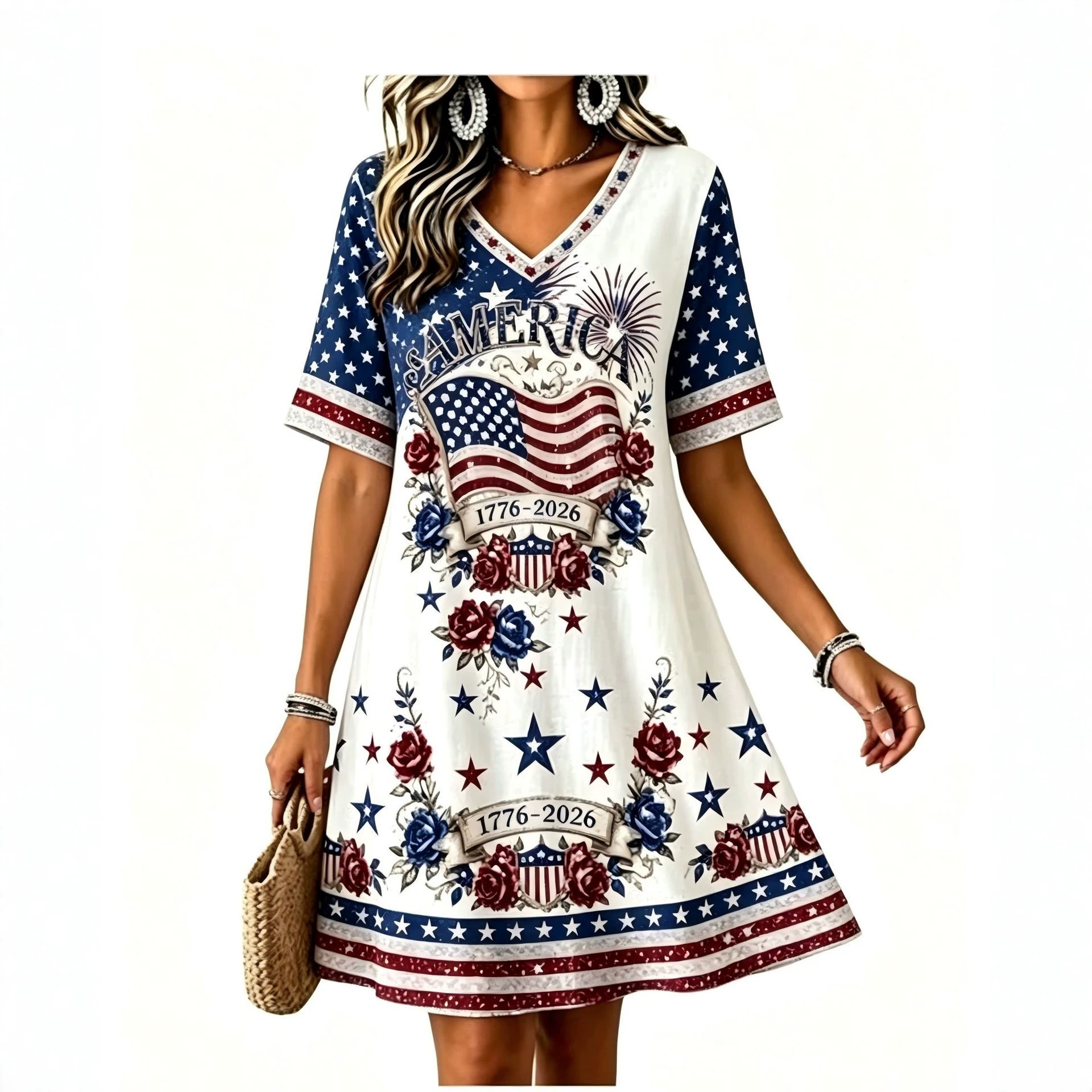Women's Floral Print Ruched Midi Dress Sleeveless Deep V-Neck