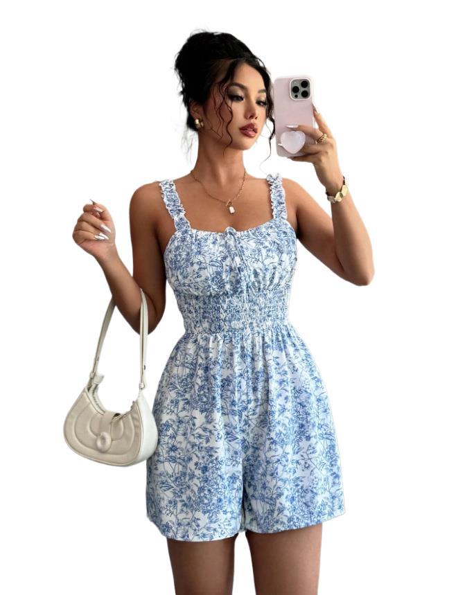 Women's Printed Cami Romper Shorts High-End Summer