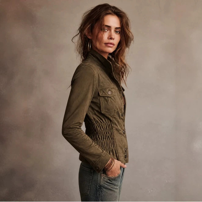 Women's Olive Green Cinched Waist Casual Jacket