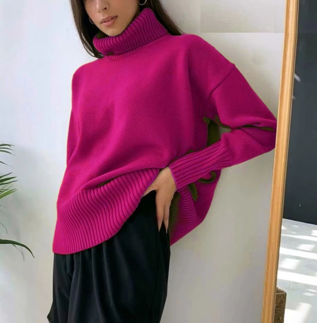 Soft High Turtleneck Solid Pullover Sweater