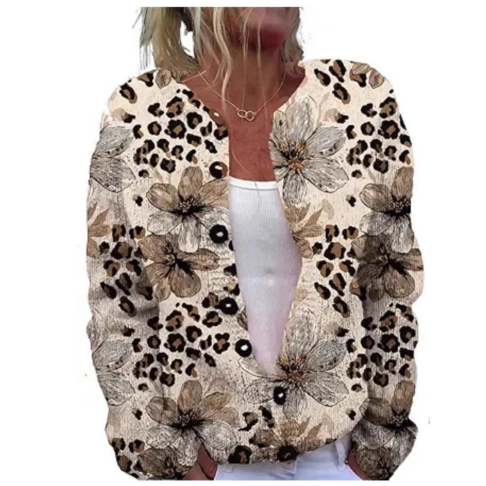 Women's Floral Leopard Snowflake Leaf Print Button Cardigan Sweater