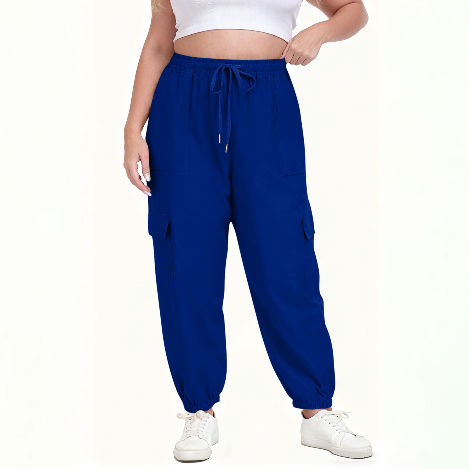 Relaxed Drawstring Solid Color Pants with Four Pockets