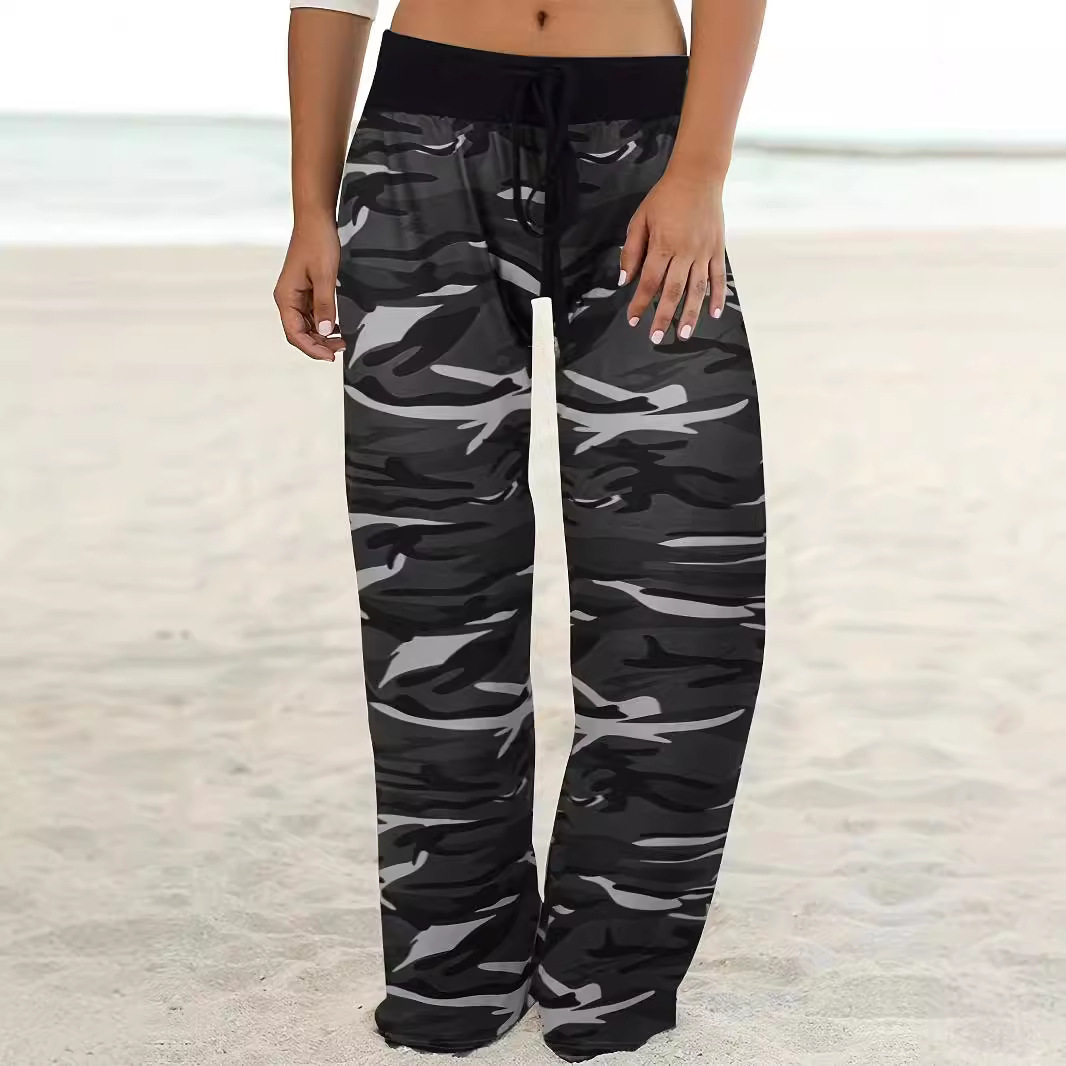 Camouflage Print Wide-Leg Drawstring Pants