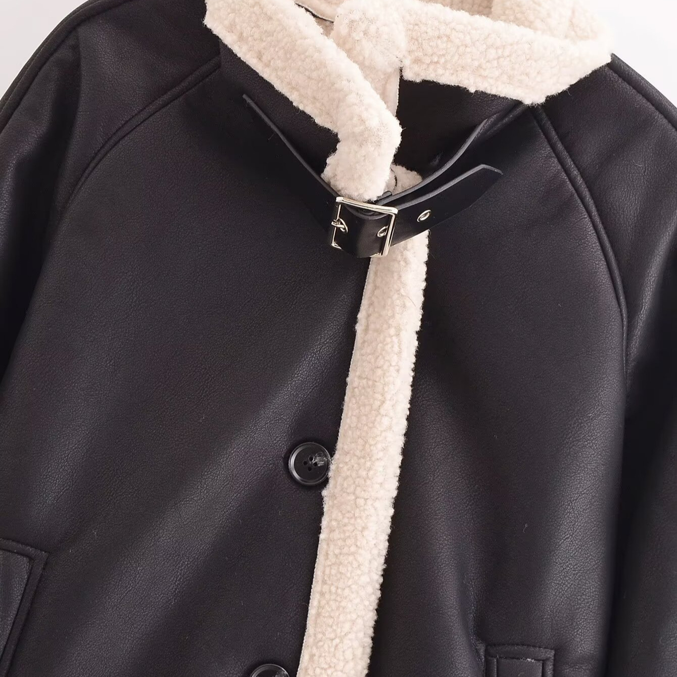 Faux Fur & Leather Panel Jacket, Streetwear Color-Block Coat