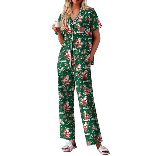 Women's Cuban Collar Short Sleeve Shirt and Pants Set