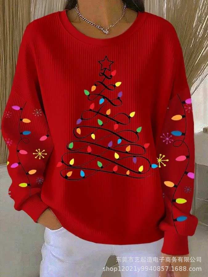 Women's Pumpkin Christmas Tree Bow Print Crewneck Sweatshirt