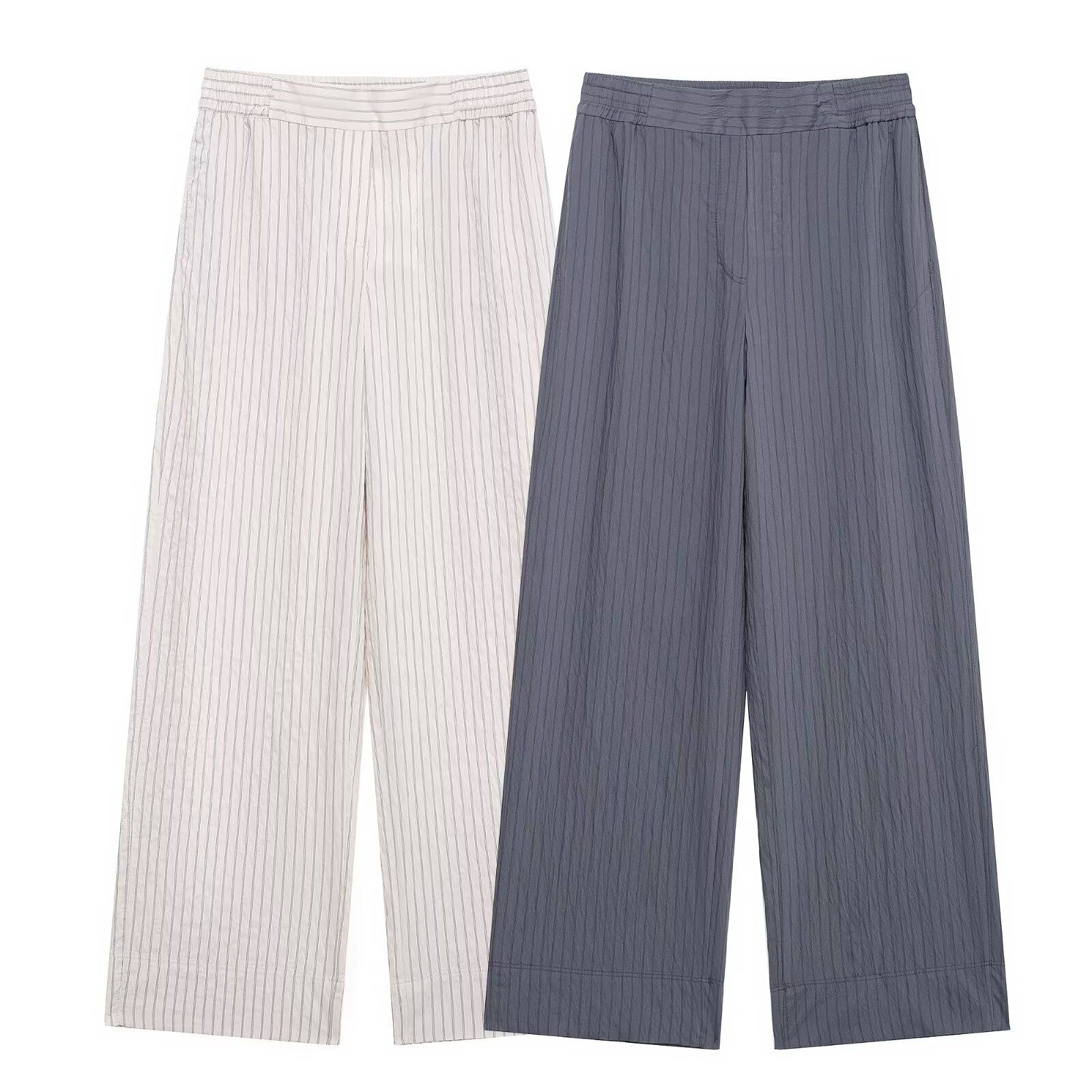 Women's Striped Shirt and Pants Set with Adjustable Length
