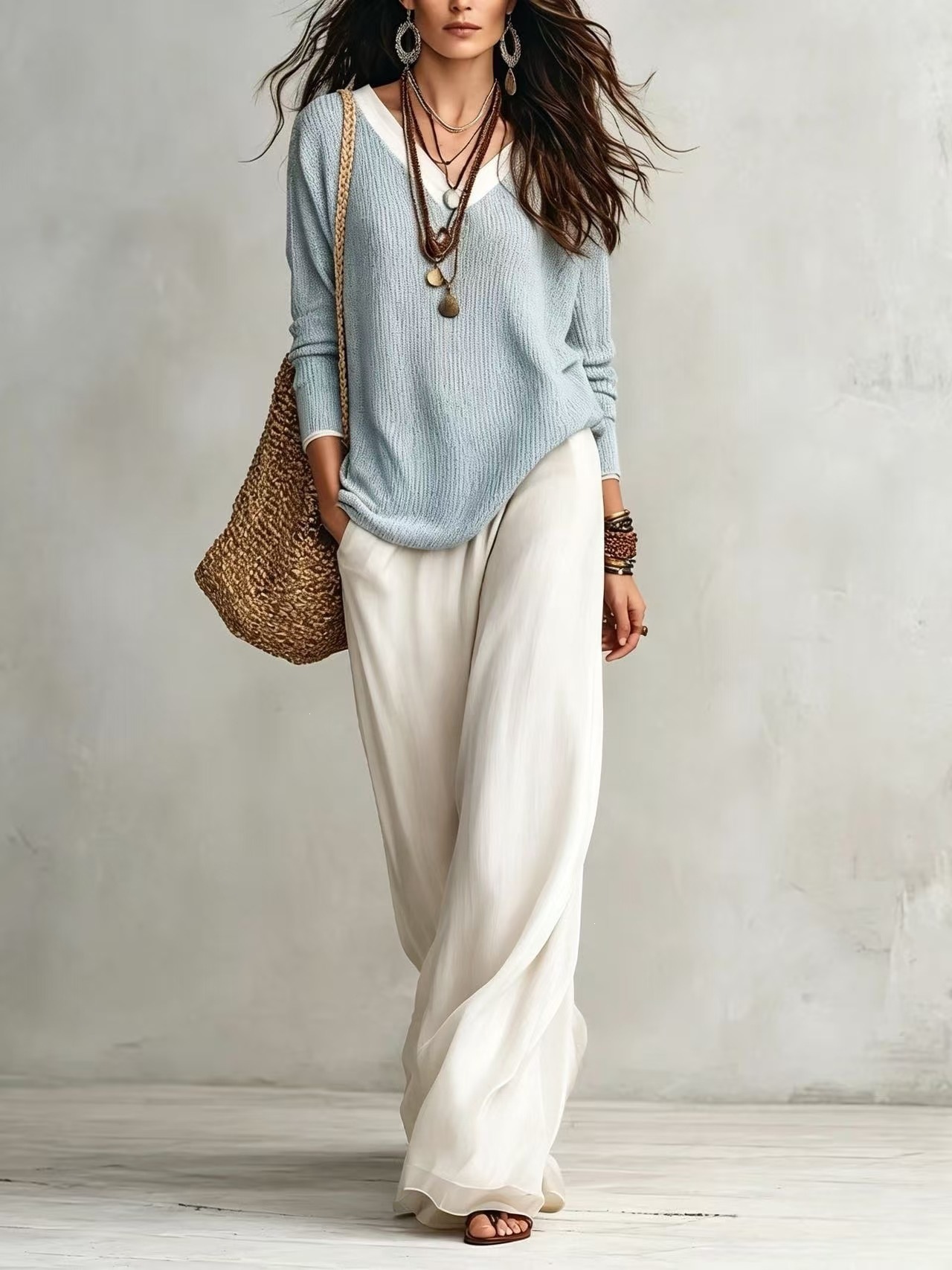 Women's Layered Top & Wide-Leg Pants Casual Set