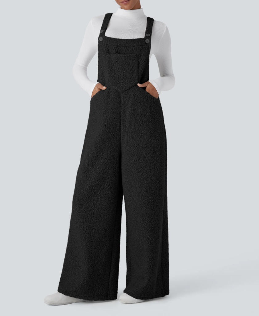 Women's Square Neck Wide-Leg Jumpsuit with White Long-Sleeve Top Two-Piece Set