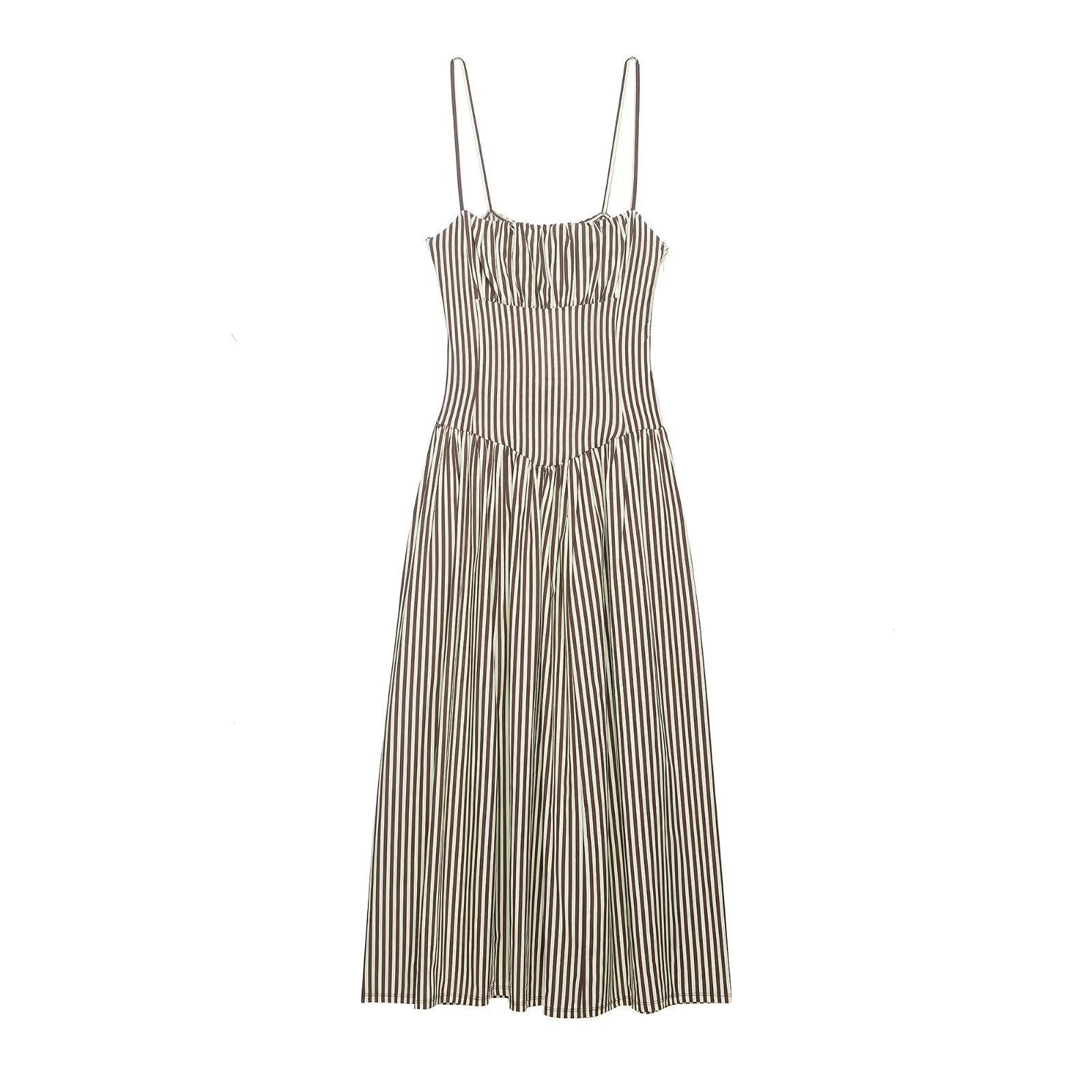 Striped Patchwork Midi Dress Sleeveless Lapel Collar