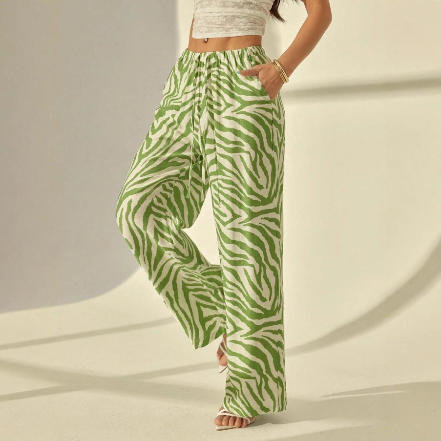 Zebra Print Wide-Leg Pants Women's Fall Casual Loose Straight Trousers