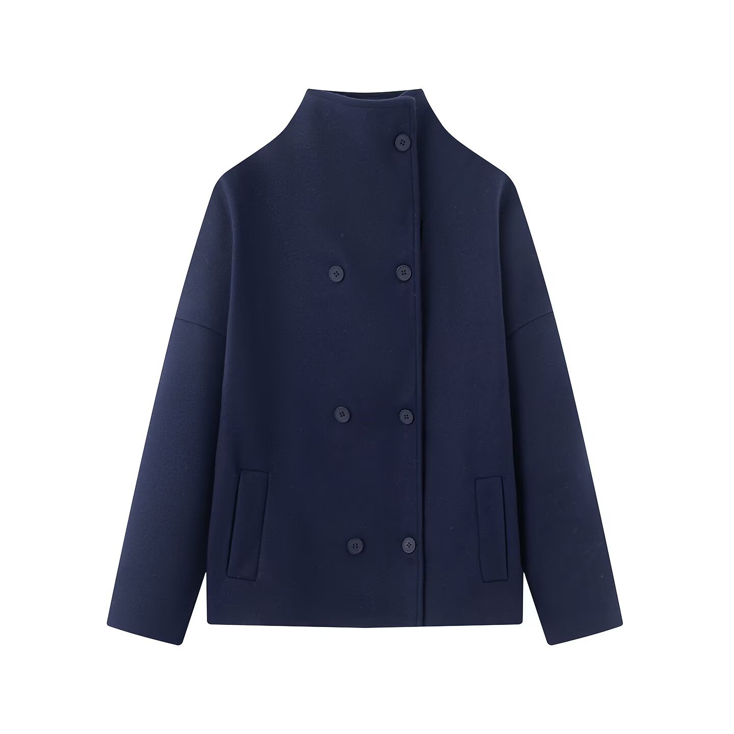 Women's Stand Collar Double-Breasted Blazer Jacket