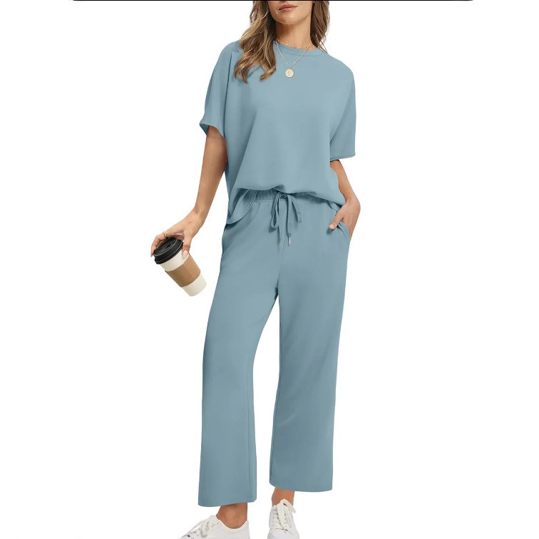 Women's Short Sleeve Top & Wide-Leg Cropped Pants Set