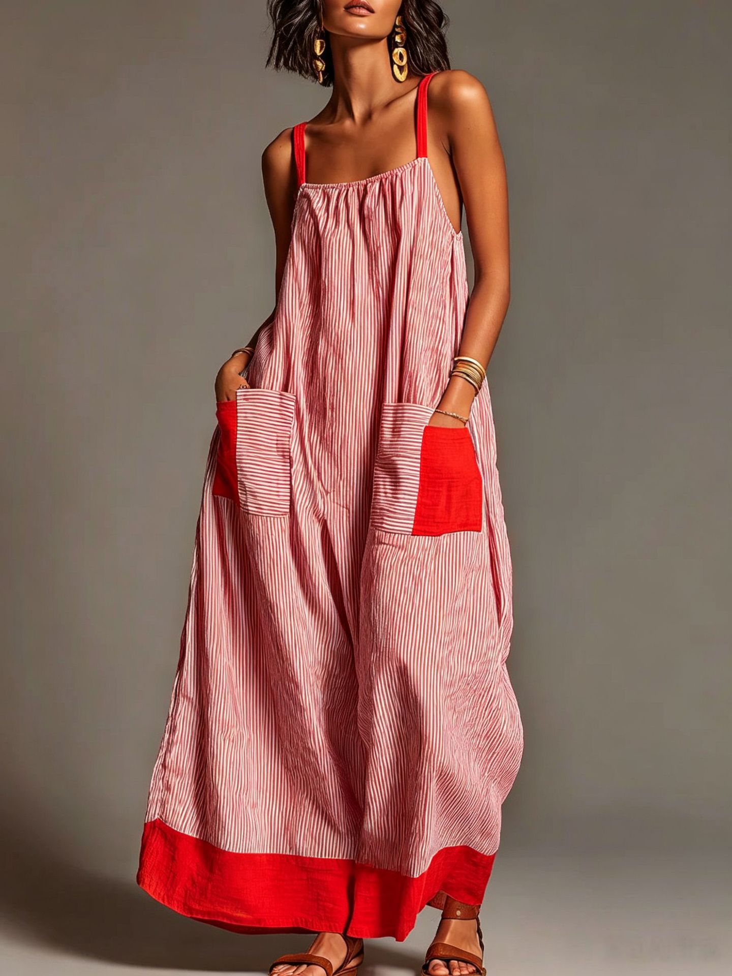 Striped Sleeveless Maxi Dress Summer Vacation Casual