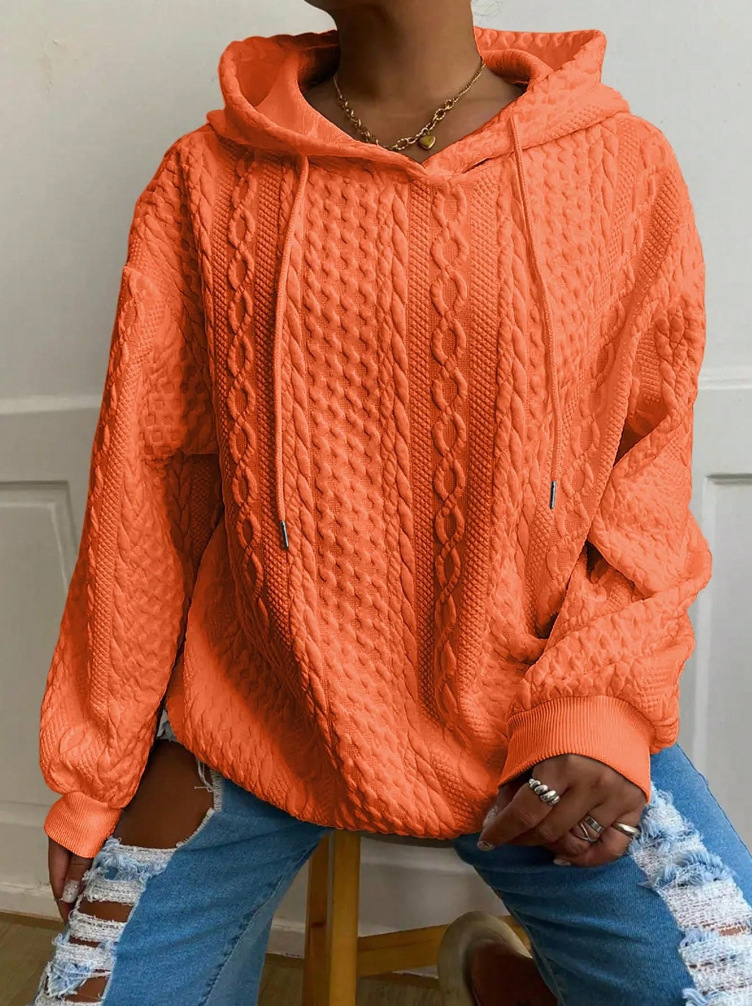 Women's Cable Knit Hooded Pullover Sweatshirt with Pockets