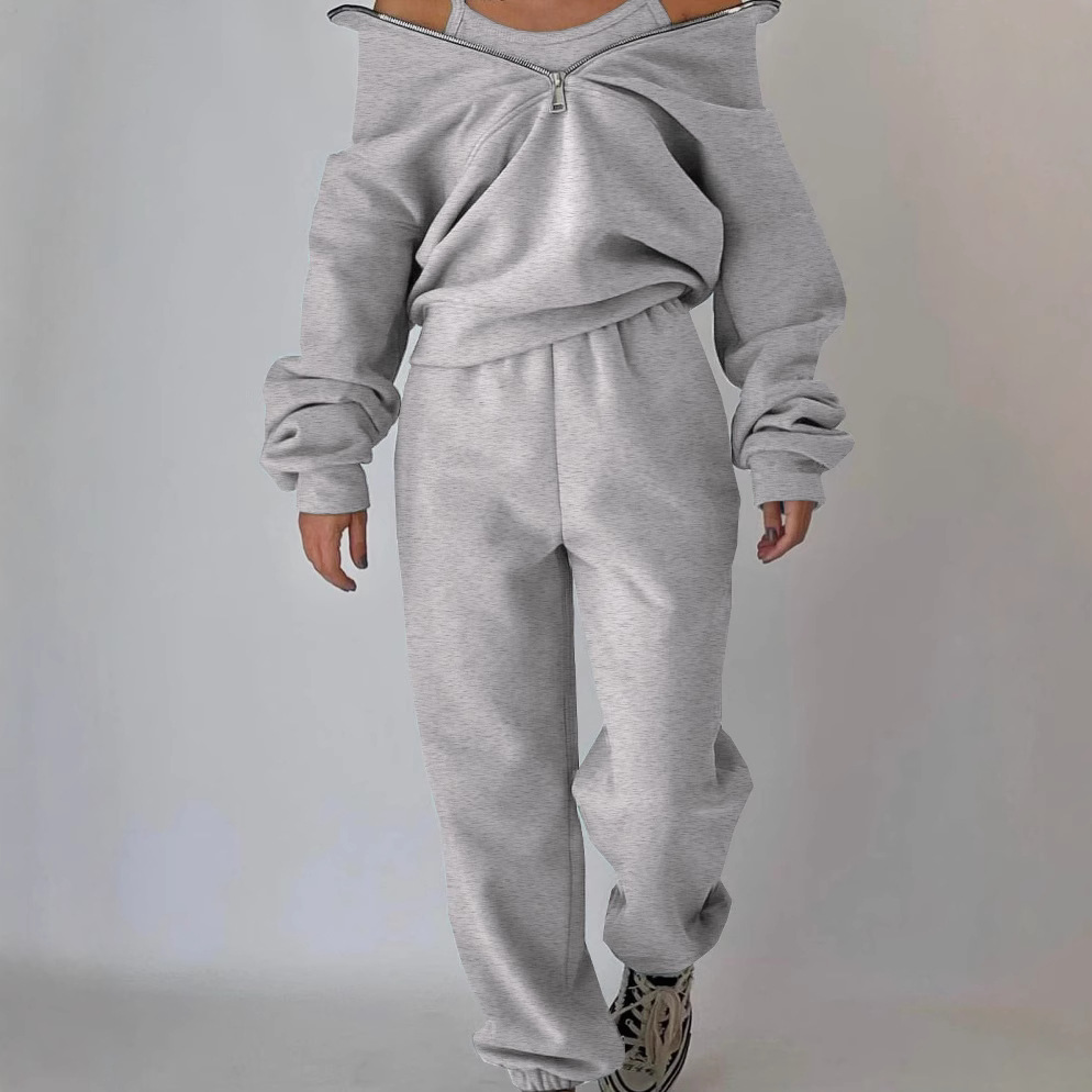 Women's Fleece Zip-Up Tracksuit Set Casual Athleisure