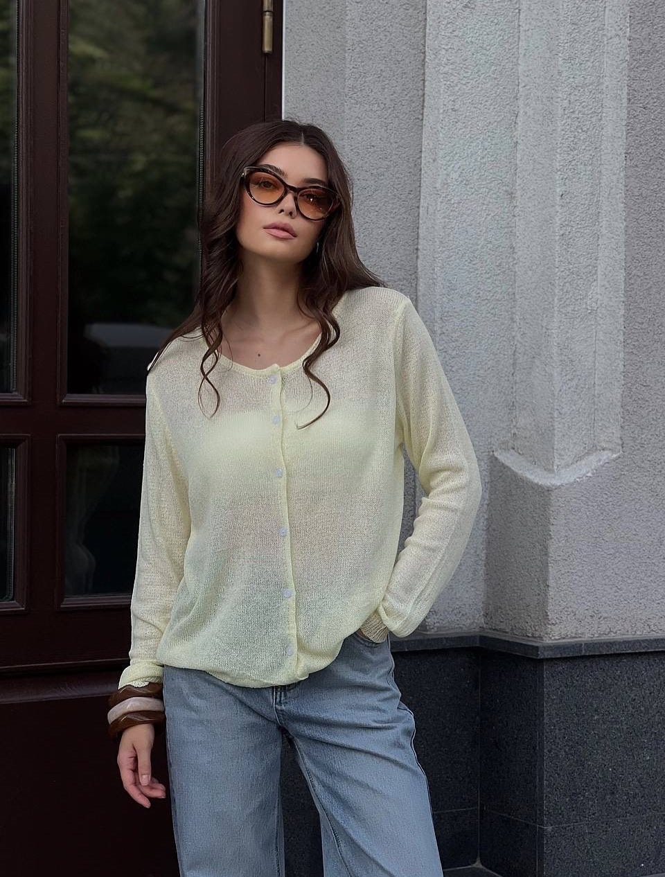 Women's Lazy Loose Slimming Knit Cardigan Hollow-Out Commuter Top