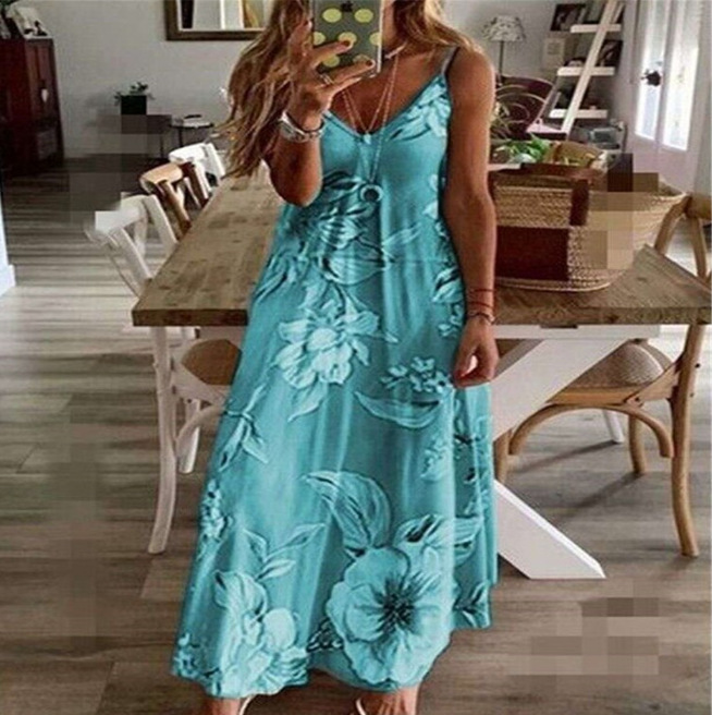 Women's Summer Sleeveless V-Neck Maxi Dress with Digital Print