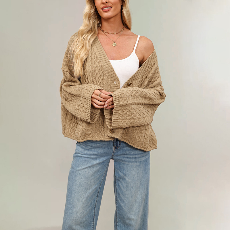 Cable-Knit Loose Solid Cardigan