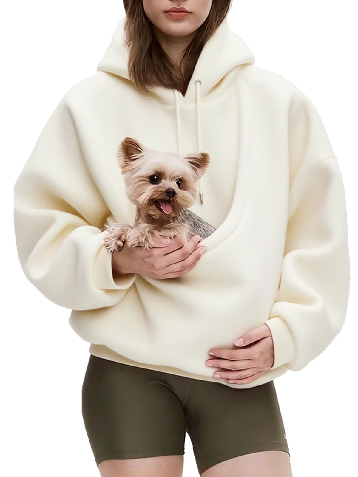 Solid Hooded Plush Pet Pouch Oversized Pullover Hoodie for Women