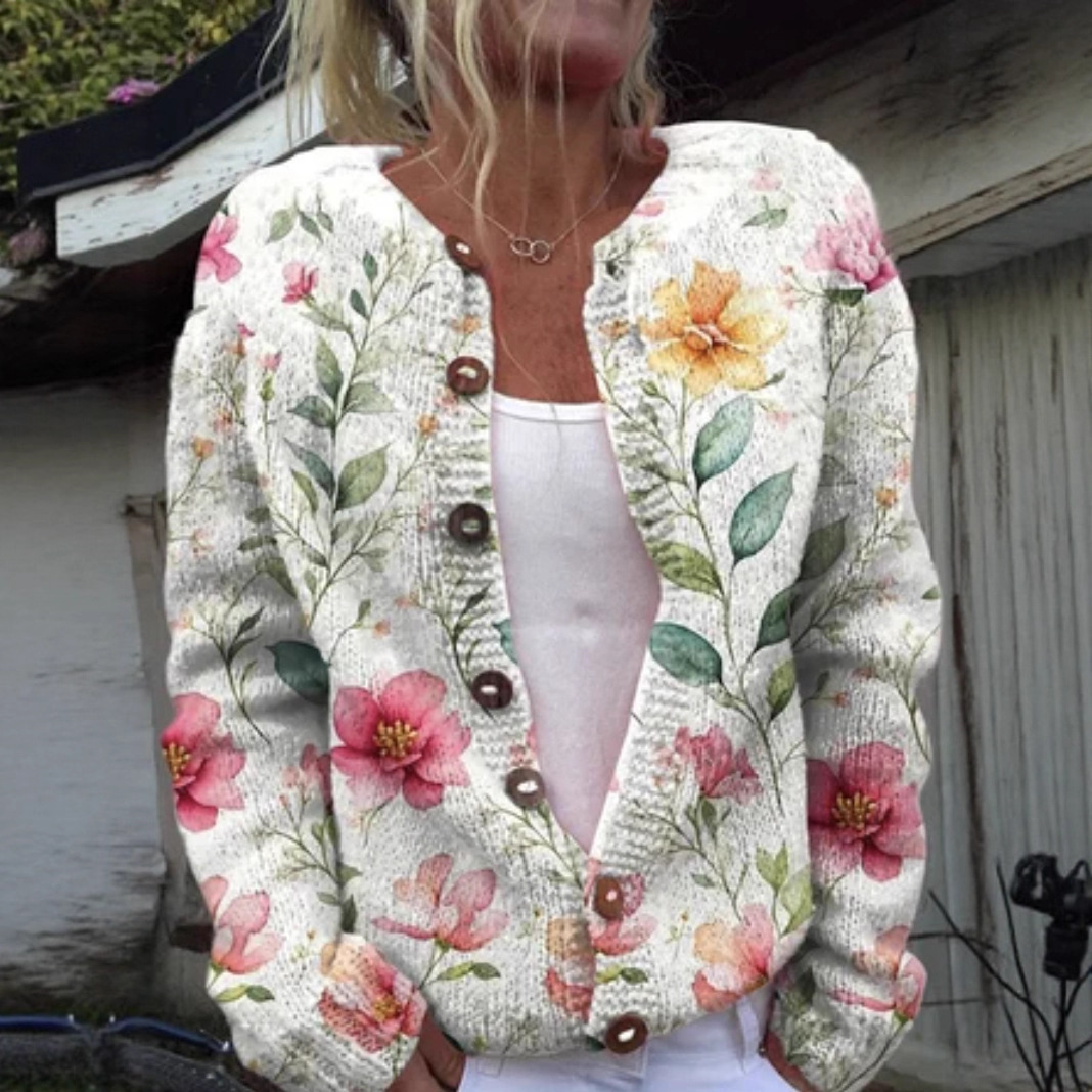 Women's Daisy Maple Leaf Floral Print Button Cardigan
