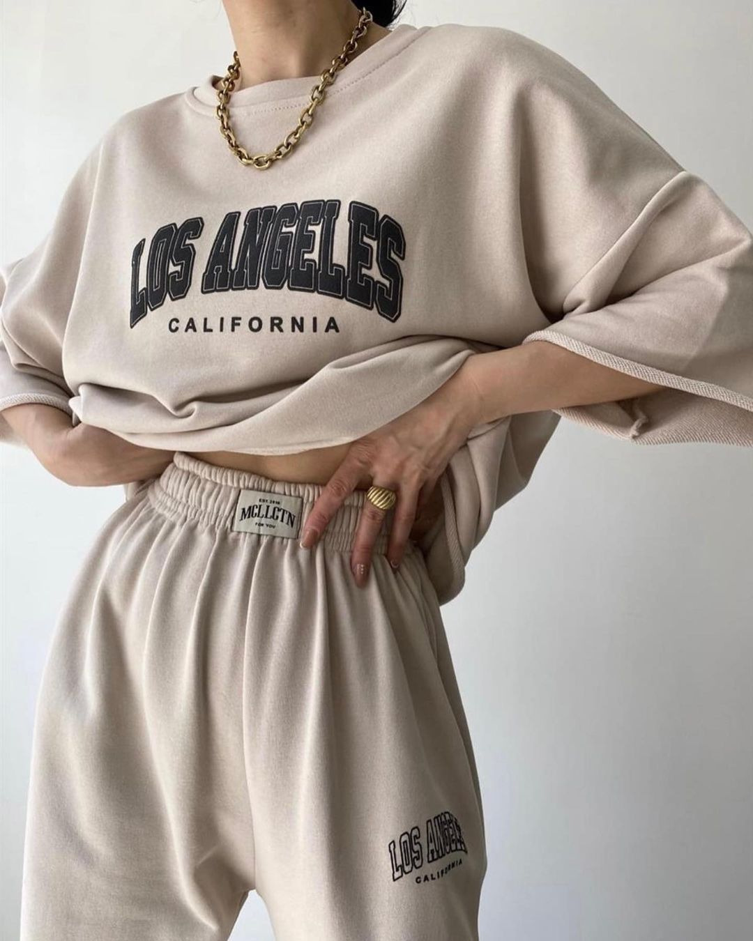 Women's Casual Print Short Sleeve Sweatshirt and Pants Two-Piece Set