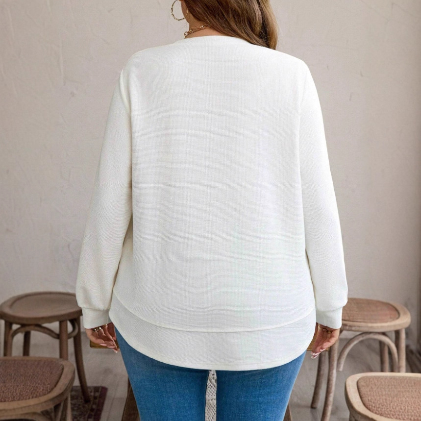 Plus Size Waffle Knit Long Sleeve Sweatshirt Crewneck Loose Fit Casual Top