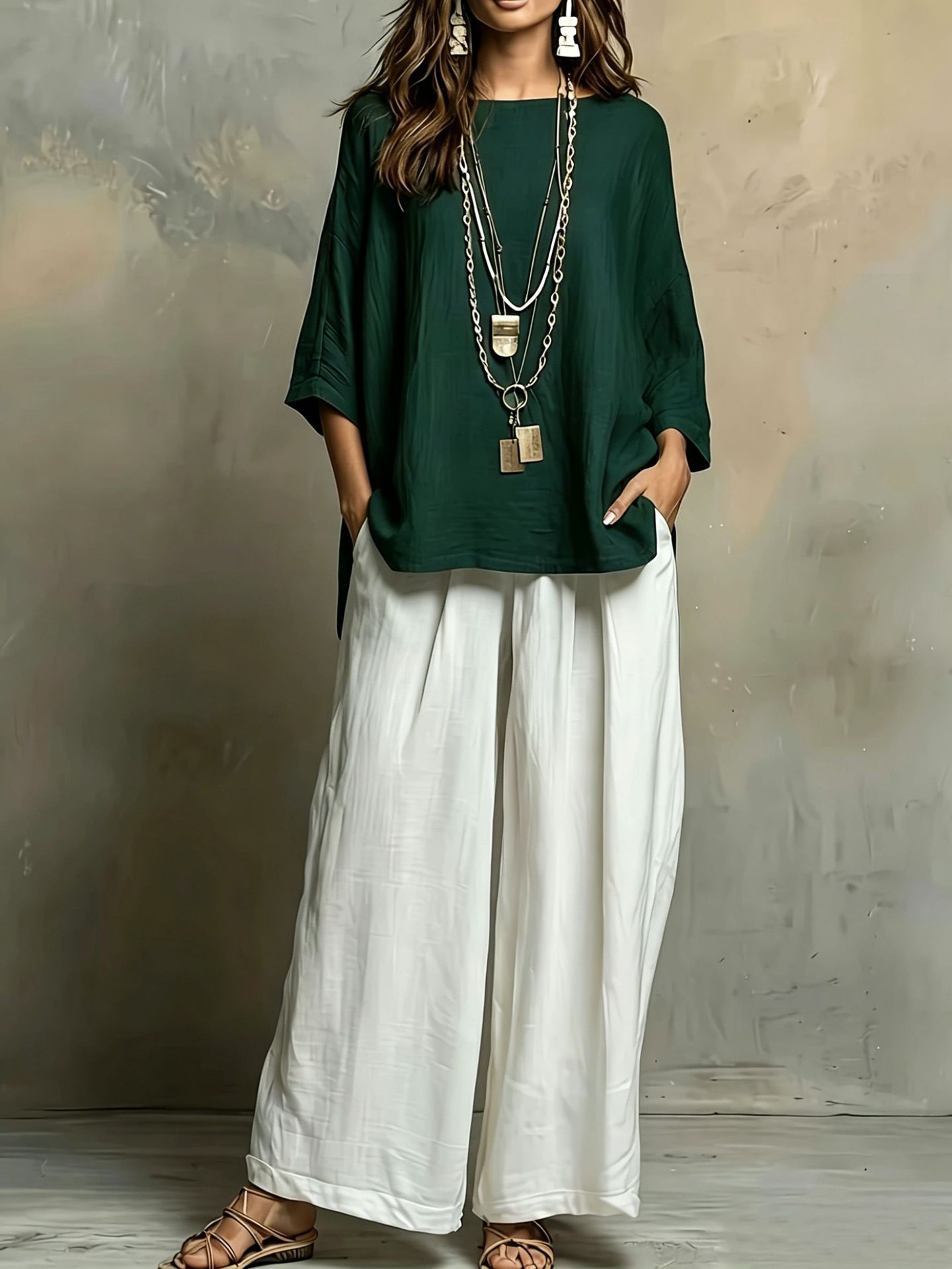 Boho Color-Block Loose Casual Vacation Two-Piece Set for Women