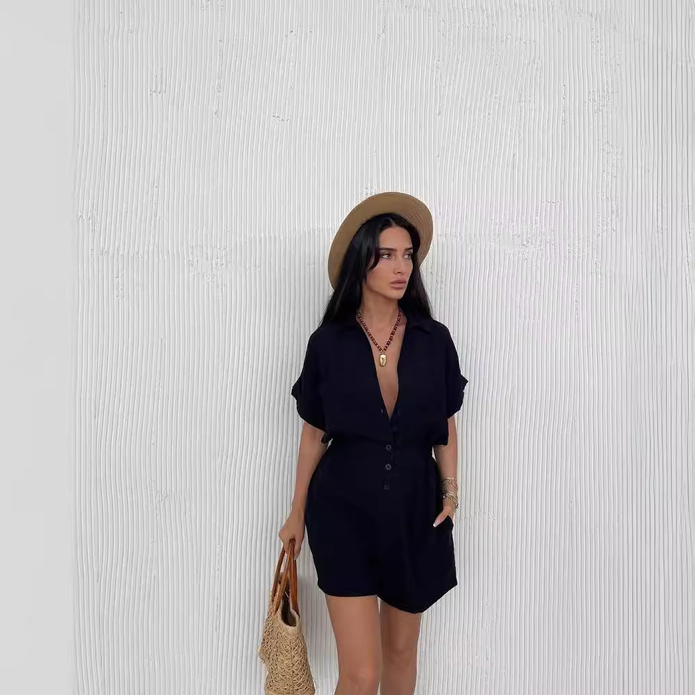 Women's Solid Color Short Sleeve Casual Loose Shorts Set