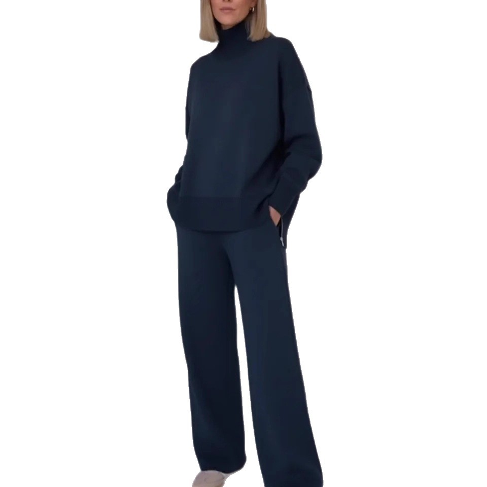 Women's Relaxed Solid Color Sweatshirt & Wide-Leg Pants Two-Piece Set
