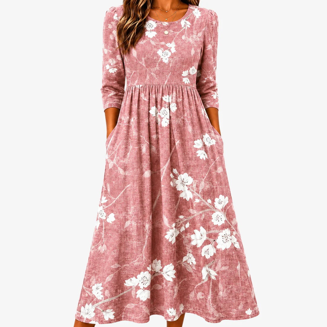 Women's Summer Printed Patchwork French Style Dress Casual A-Line Midi