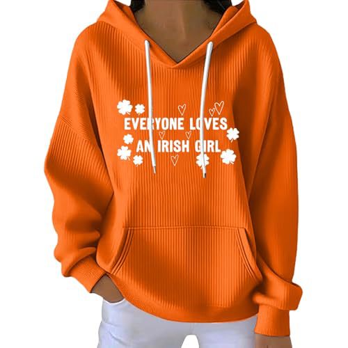Women's Letter Heart Four-Leaf Clover Print Casual Hoodie