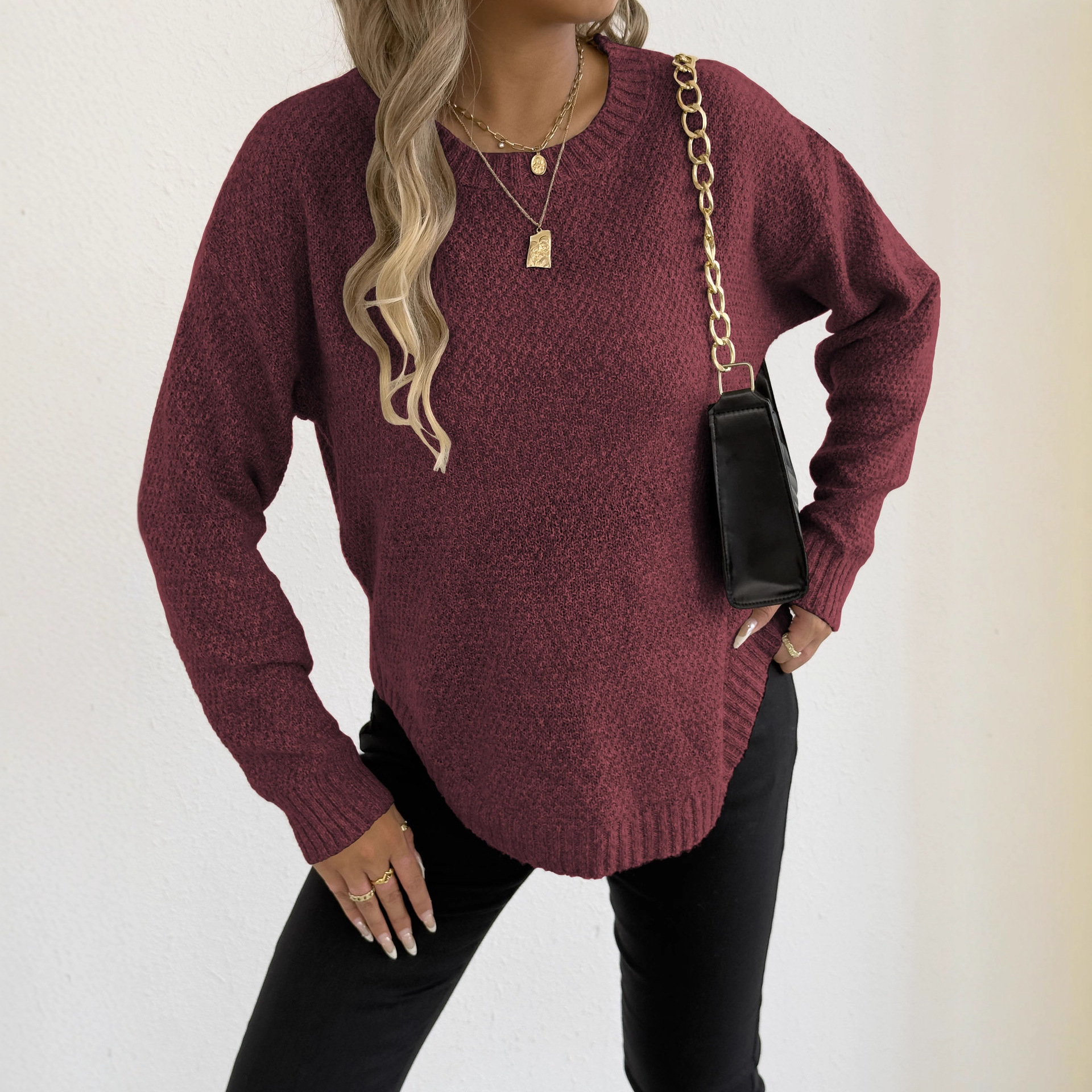 Women's Marled Knit Crewneck Pullover Sweater