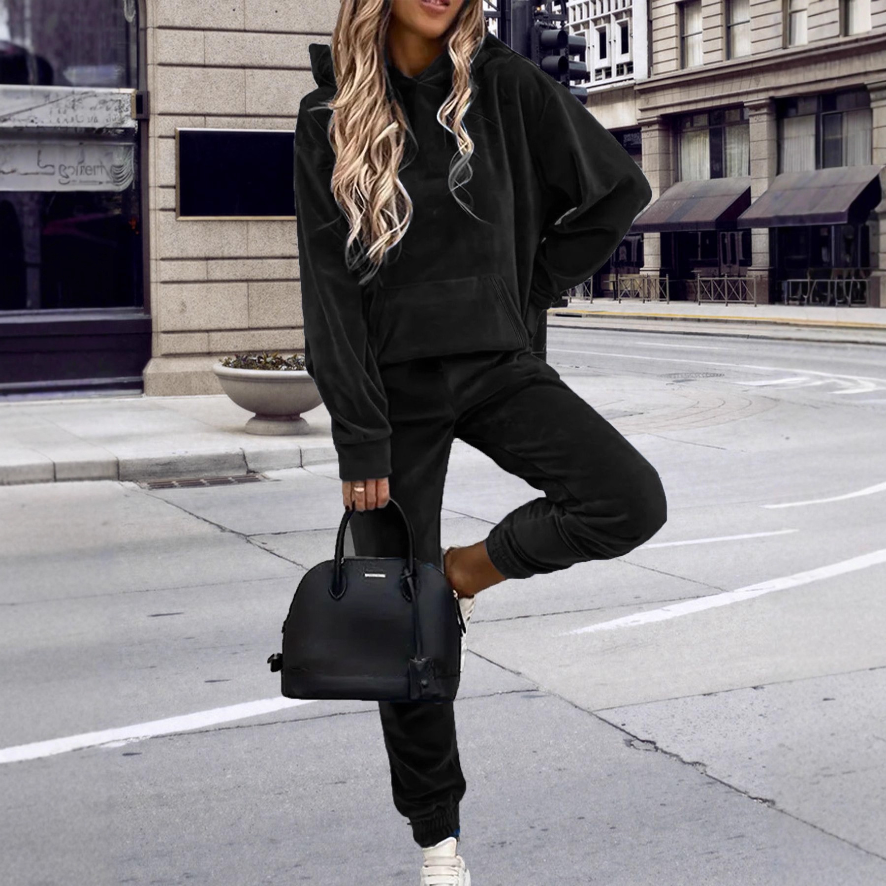 Women's Korean Velvet Long-Sleeve Sweatsuit Set