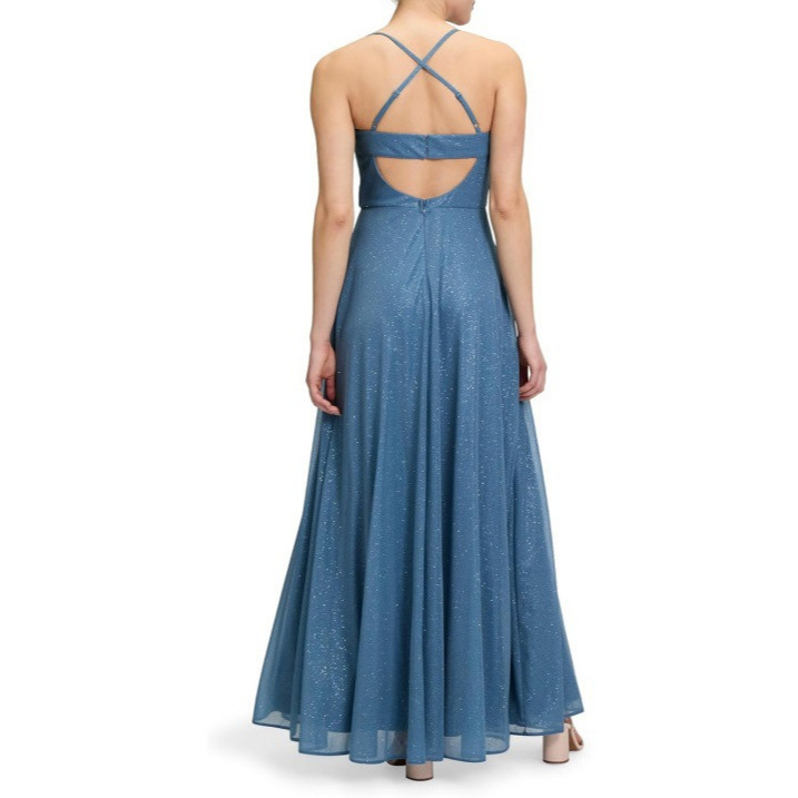 Women's Cowl Neck Sheath Dress Sleeveless Midi A-Line Shimmer Accent