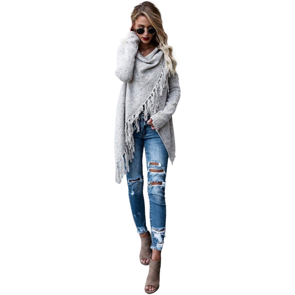 Fringed Knit Cardigan Sweater Plus Size Open Front