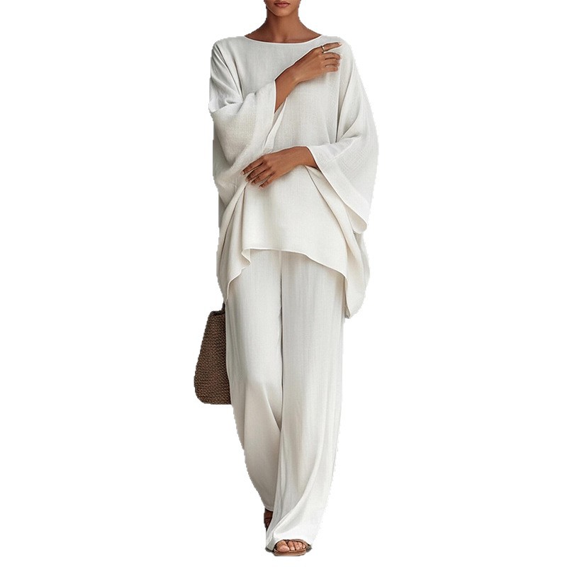 Women's Elegant Solid Color Loose Long Pants Set